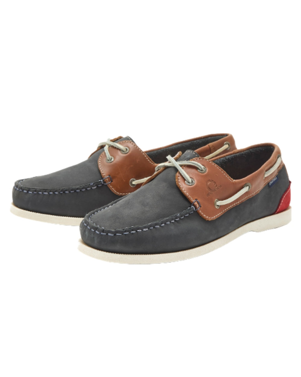 Navy Tan Coloured Chatham Mens Galley II Leather Boat Shoes on white background 