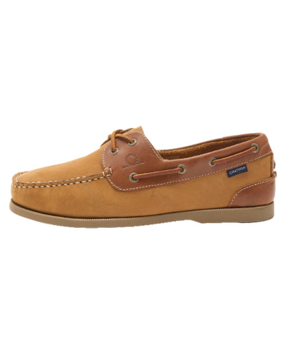 Tan Coloured Chatham Mens Galley II Leather Boat Shoes on white background 