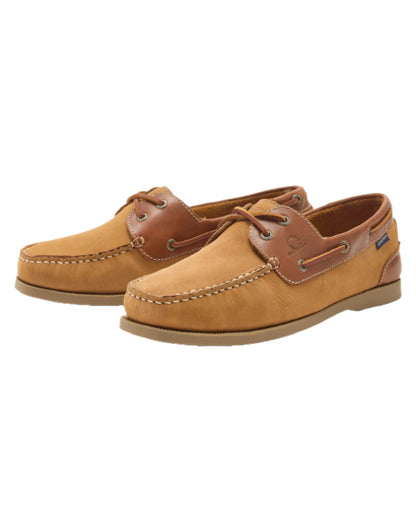 Tan Coloured Chatham Mens Galley II Leather Boat Shoes on white background 