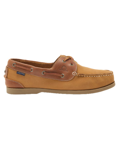 Tan Coloured Chatham Mens Galley II Leather Boat Shoes on white background 