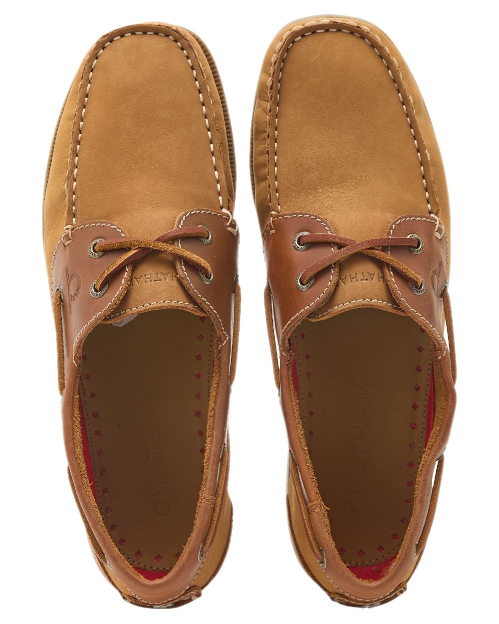 Tan Coloured Chatham Mens Galley II Leather Boat Shoes on white background 