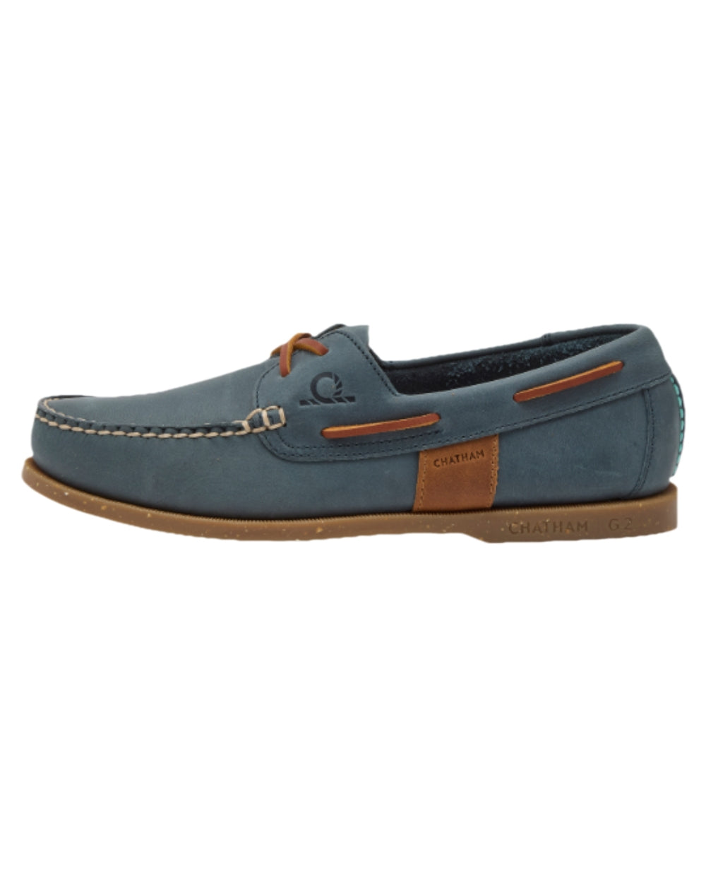 China Blue Coloured Chatham Mens Java II G2 Premium Leather Sustainable Deck Shoe on white background 