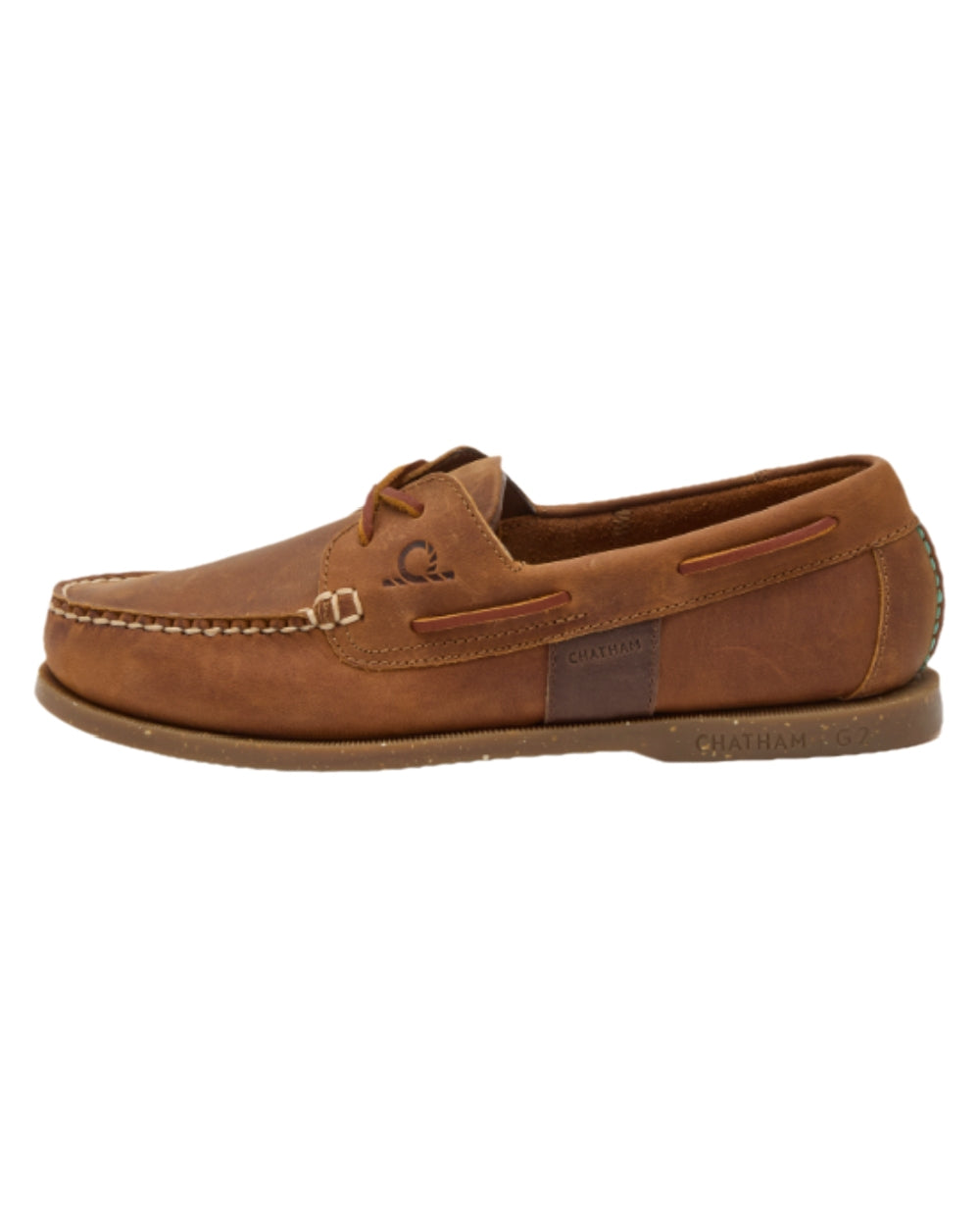 Walnut Coloured Chatham Mens Java II G2 Premium Leather Sustainable Deck Shoe on white background 