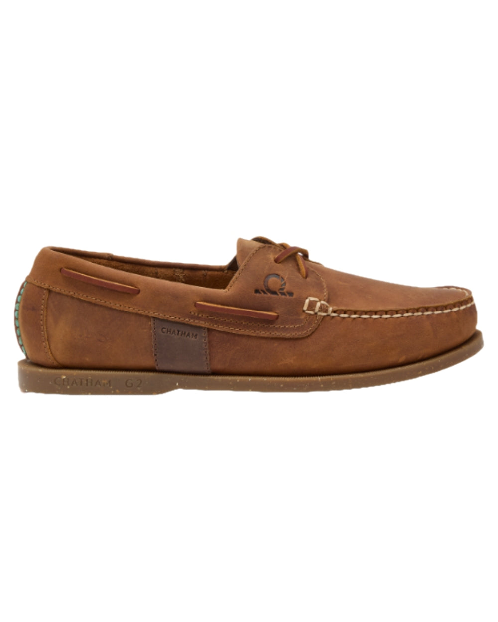 Walnut Coloured Chatham Mens Java II G2 Premium Leather Sustainable Deck Shoe on white background 