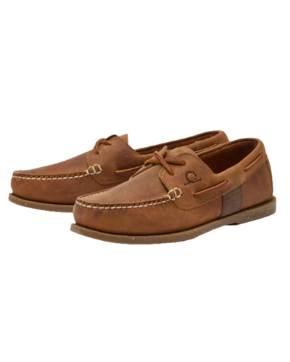 Walnut Coloured Chatham Mens Java II G2 Premium Leather Sustainable Deck Shoe on white background 