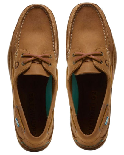 Walnut coloured Chatham Mens Kayak II G2 Leather Boat Shoes on white background 