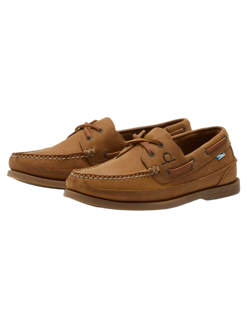 Walnut coloured Chatham Mens Kayak II G2 Leather Boat Shoes on white background 