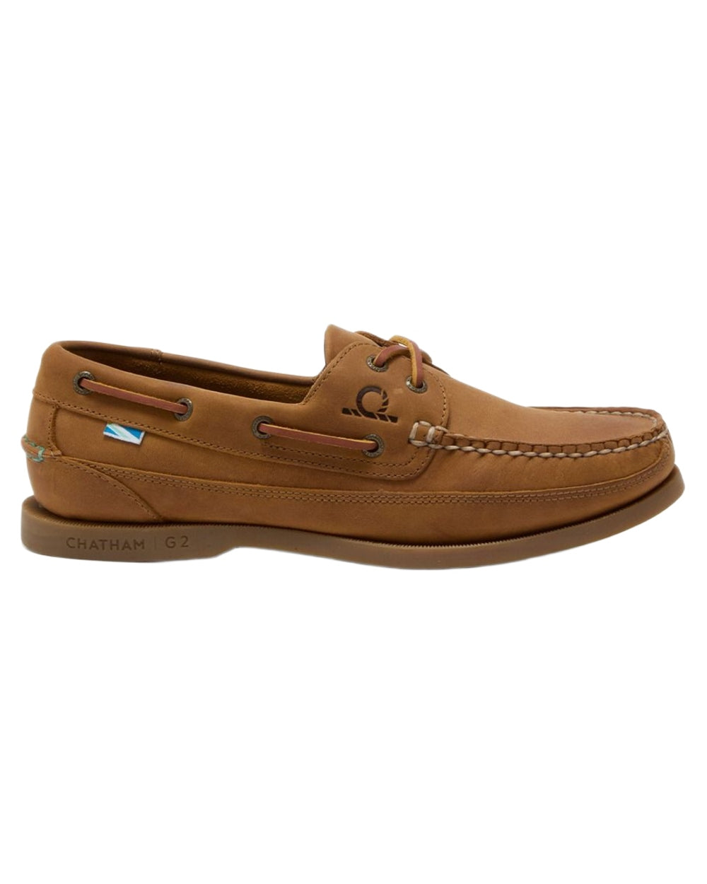 Walnut coloured Chatham Mens Kayak II G2 Leather Boat Shoes on white background 