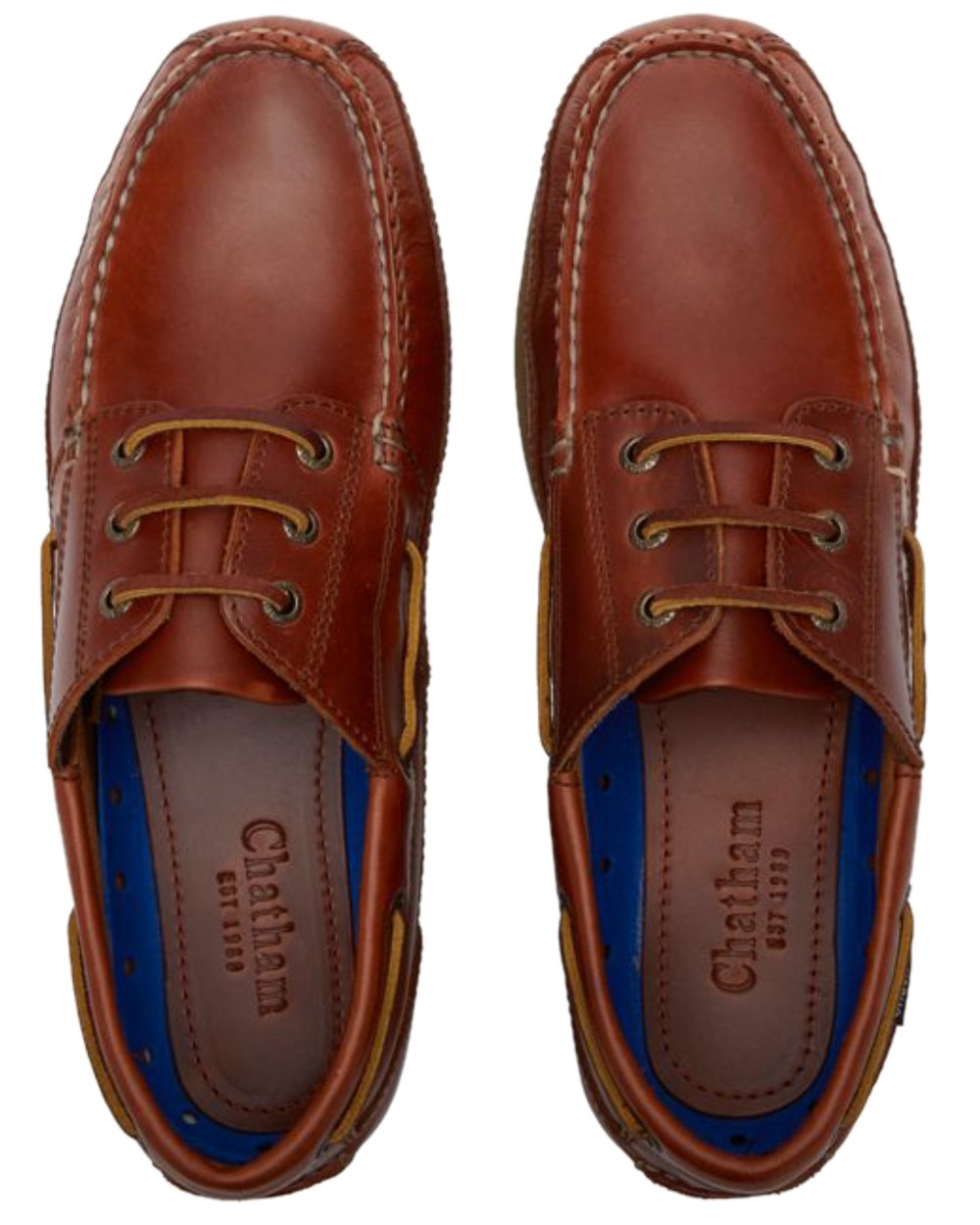 Chestnut Coloured Chatham Mens Rockwell II G2 Leather Wide Fit Boat Shoes on white background 