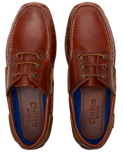 Chestnut Coloured Chatham Mens Rockwell II G2 Leather Wide Fit Boat Shoes on white background 