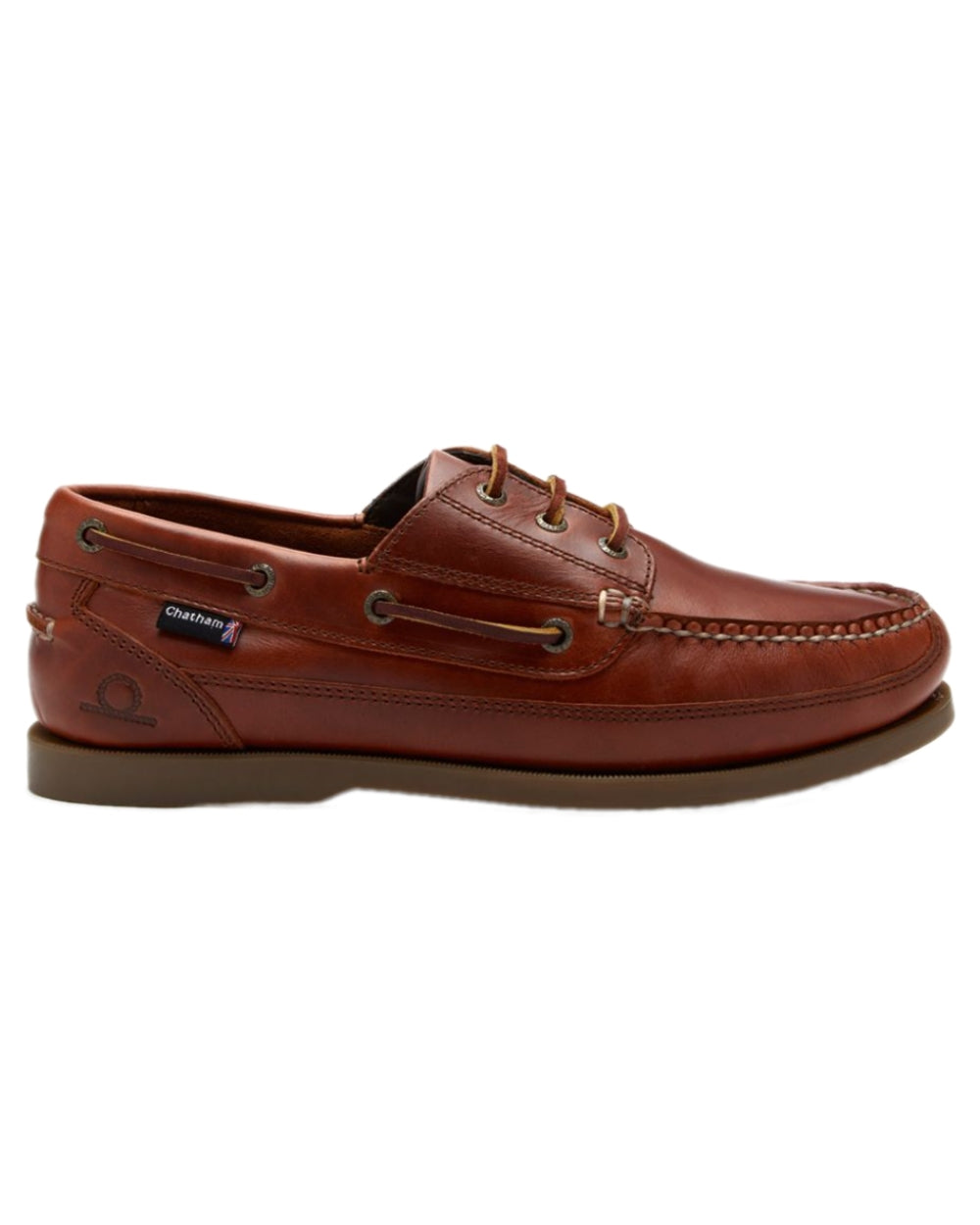 Chestnut Coloured Chatham Mens Rockwell II G2 Leather Wide Fit Boat Shoes on white background 