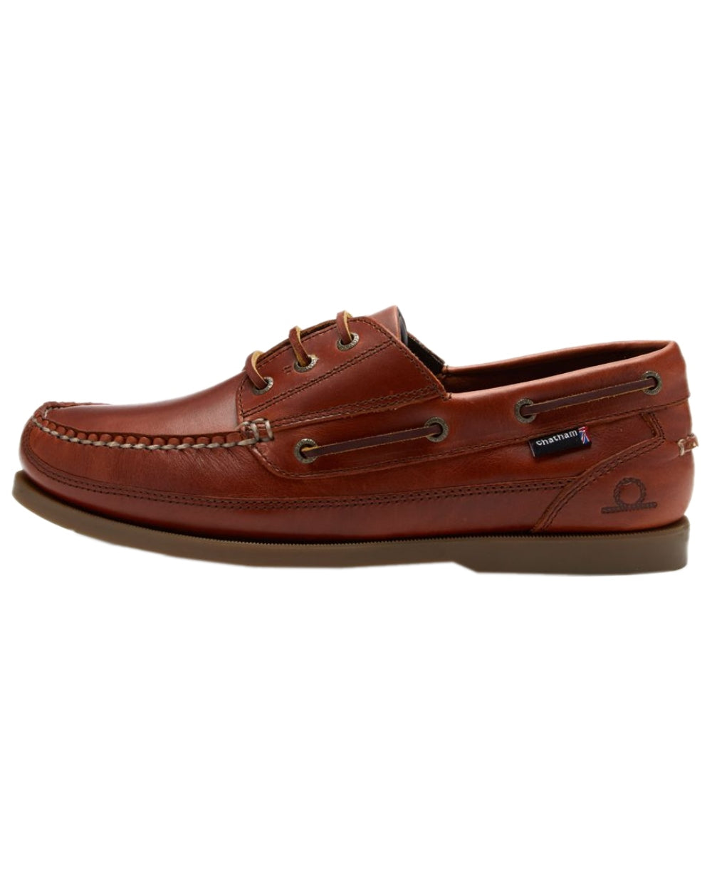 Chestnut Coloured Chatham Mens Rockwell II G2 Leather Wide Fit Boat Shoes on white background 