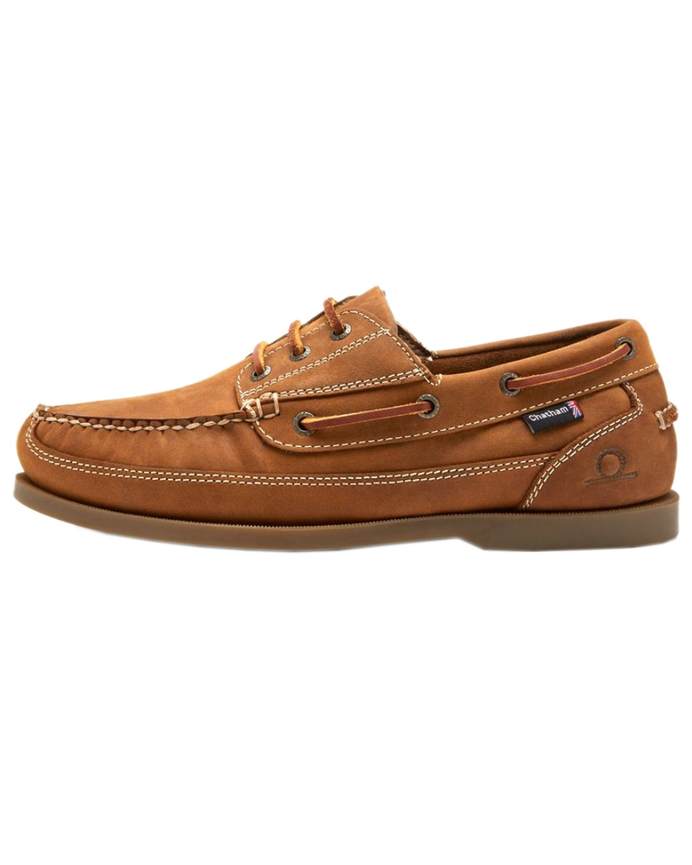 Walnut Coloured Chatham Mens Rockwell II G2 Leather Wide Fit Boat Shoes on white background 