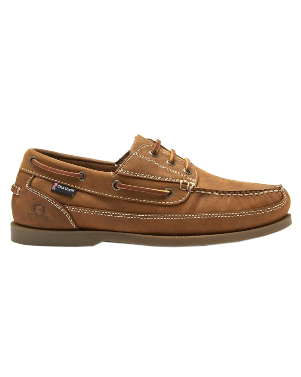 Walnut Coloured Chatham Mens Rockwell II G2 Leather Wide Fit Boat Shoes on white background 