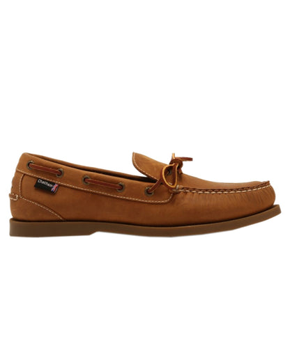 Walnut Coloured Chatham Mens Saunton G2-Slip-On Deck Shoes on white background 