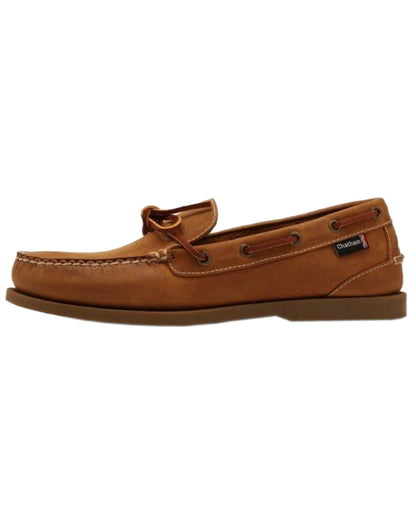 Walnut Coloured Chatham Mens Saunton G2-Slip-On Deck Shoes on white background 