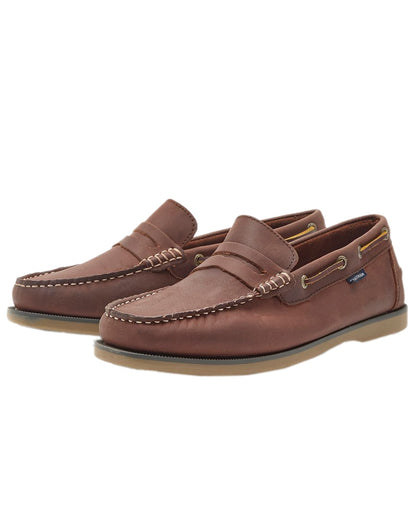 Burgundy Coloured Chatham Mens Shanklin-Premium Leather Loafers on white background 