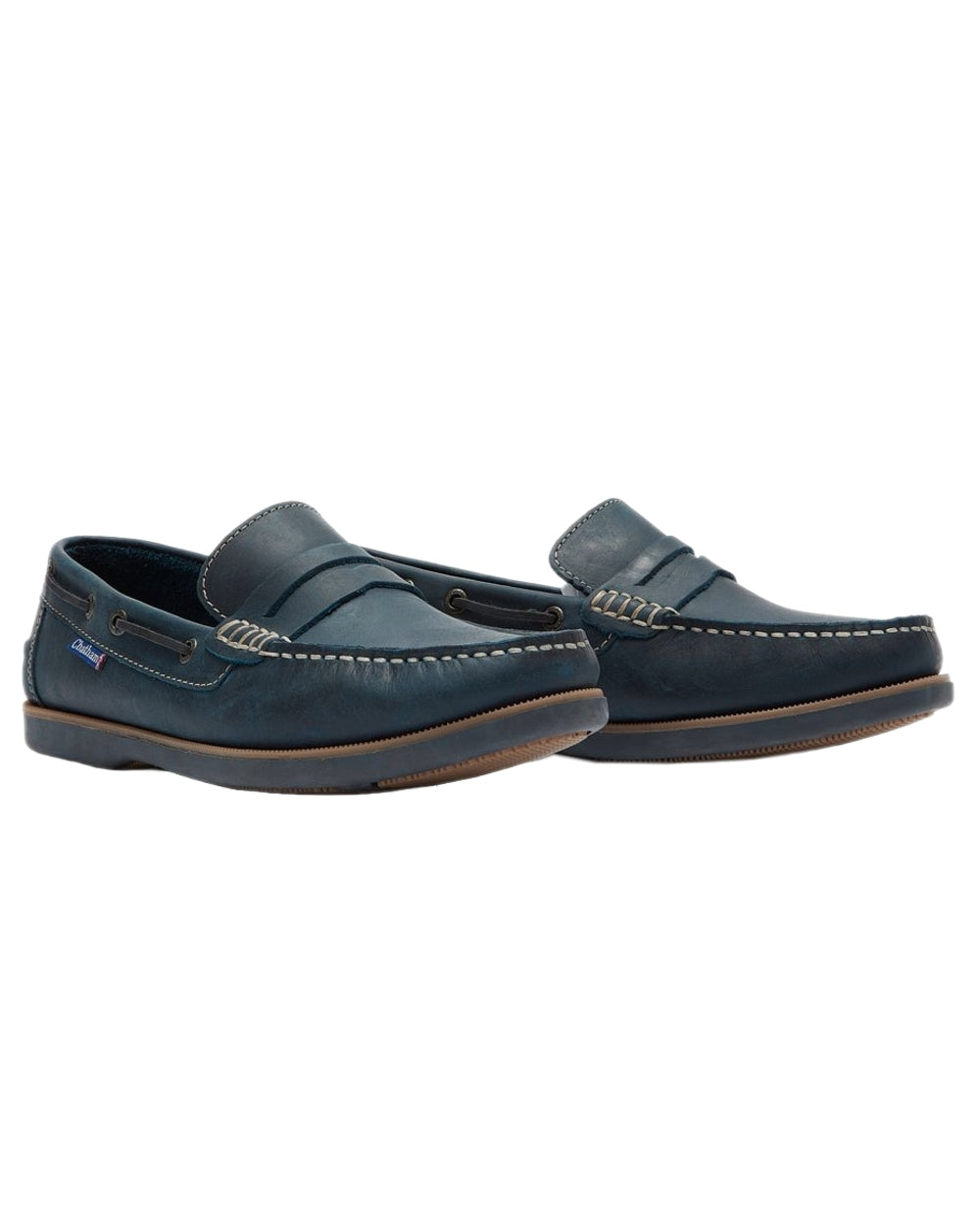 Navy Coloured Chatham Mens Shanklin-Premium Leather Loafers on white background 