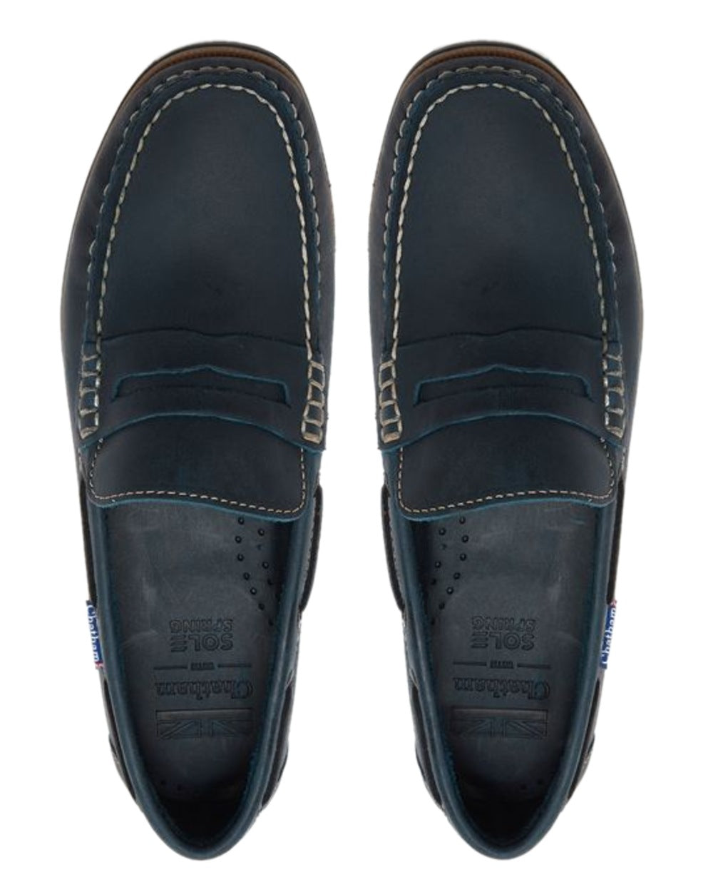 Navy Coloured Chatham Mens Shanklin-Premium Leather Loafers on white background 