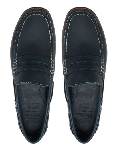 Navy Coloured Chatham Mens Shanklin-Premium Leather Loafers on white background 