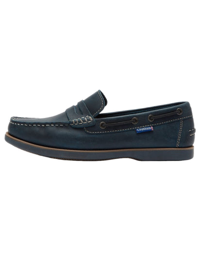 Navy Coloured Chatham Mens Shanklin-Premium Leather Loafers on white background 