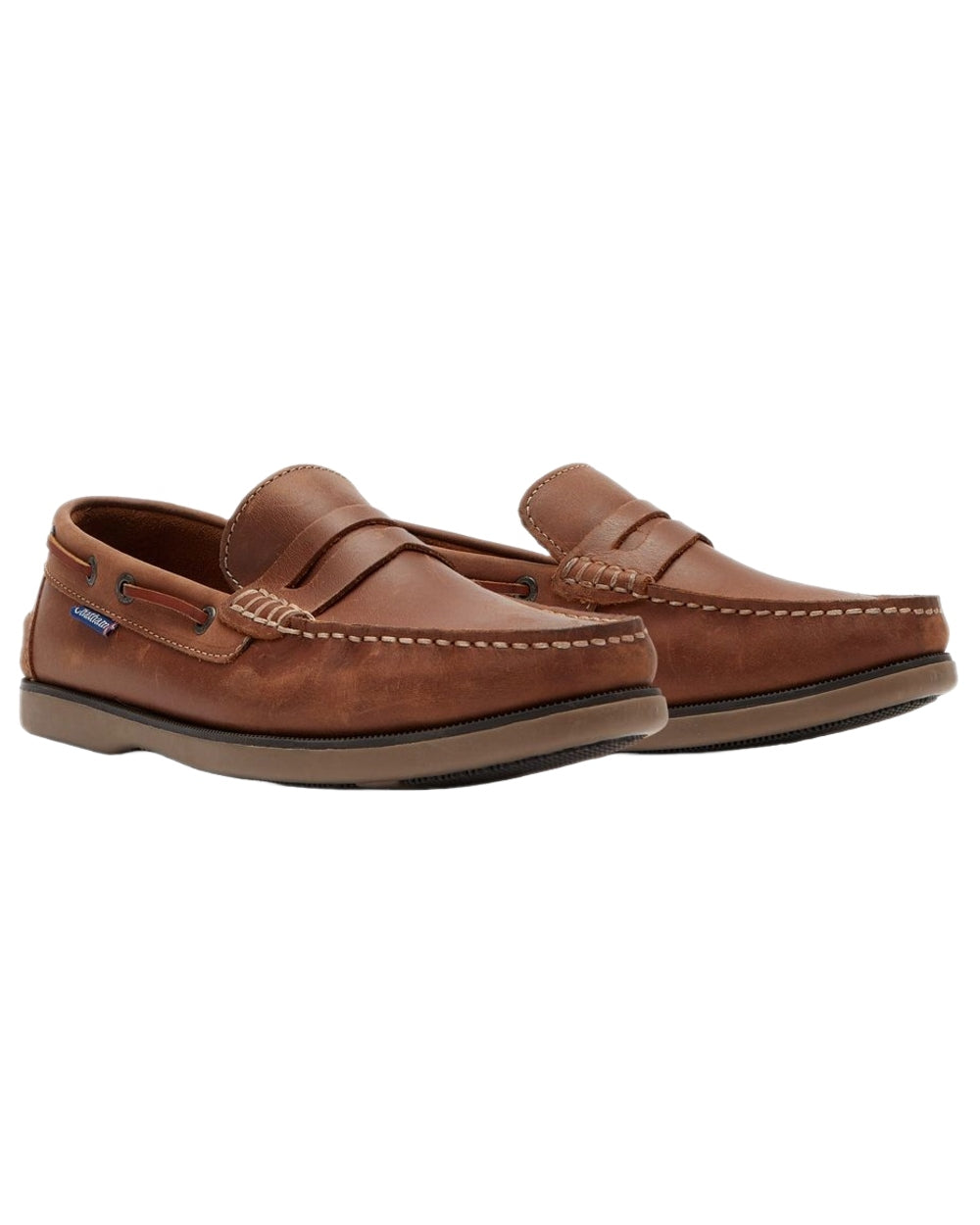 Tan Coloured Chatham Mens Shanklin-Premium Leather Loafers on white background 