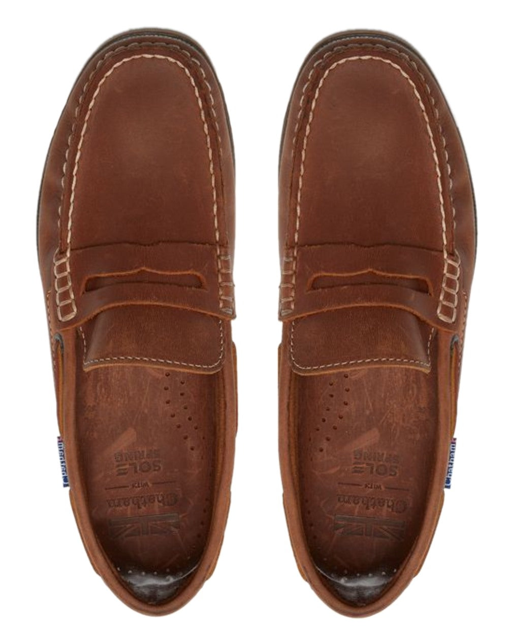 Tan Coloured Chatham Mens Shanklin-Premium Leather Loafers on white background 