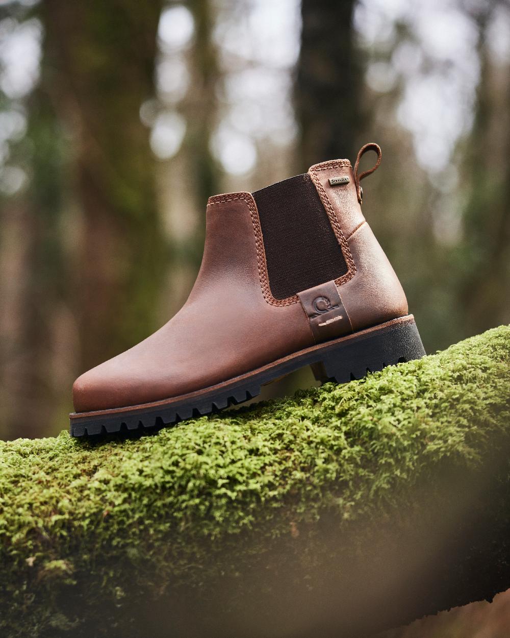Chocolate Coloured Chatham Mens Southill II Waterproof Chelsea Boots on blurry background 