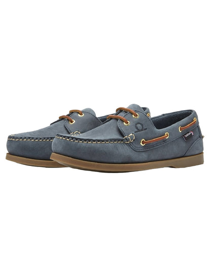 Blue Coloured Chatham Mens The Deck II G2 Premium Leather Boat Shoes on white background 