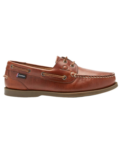 Chestnut Coloured Chatham Mens The Deck II G2 Premium Leather Boat Shoes on white background 