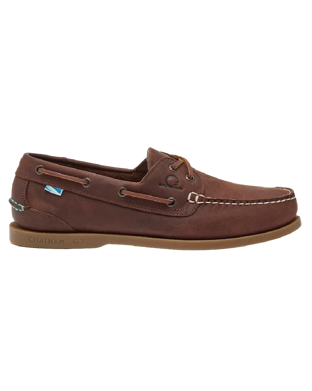 Chocolate Coloured Chatham Mens The Deck II G2 Premium Leather Boat Shoes on white background 