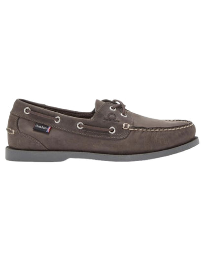 Dark Grey Coloured Chatham Mens The Deck II G2 Premium Leather Boat Shoes on white background 