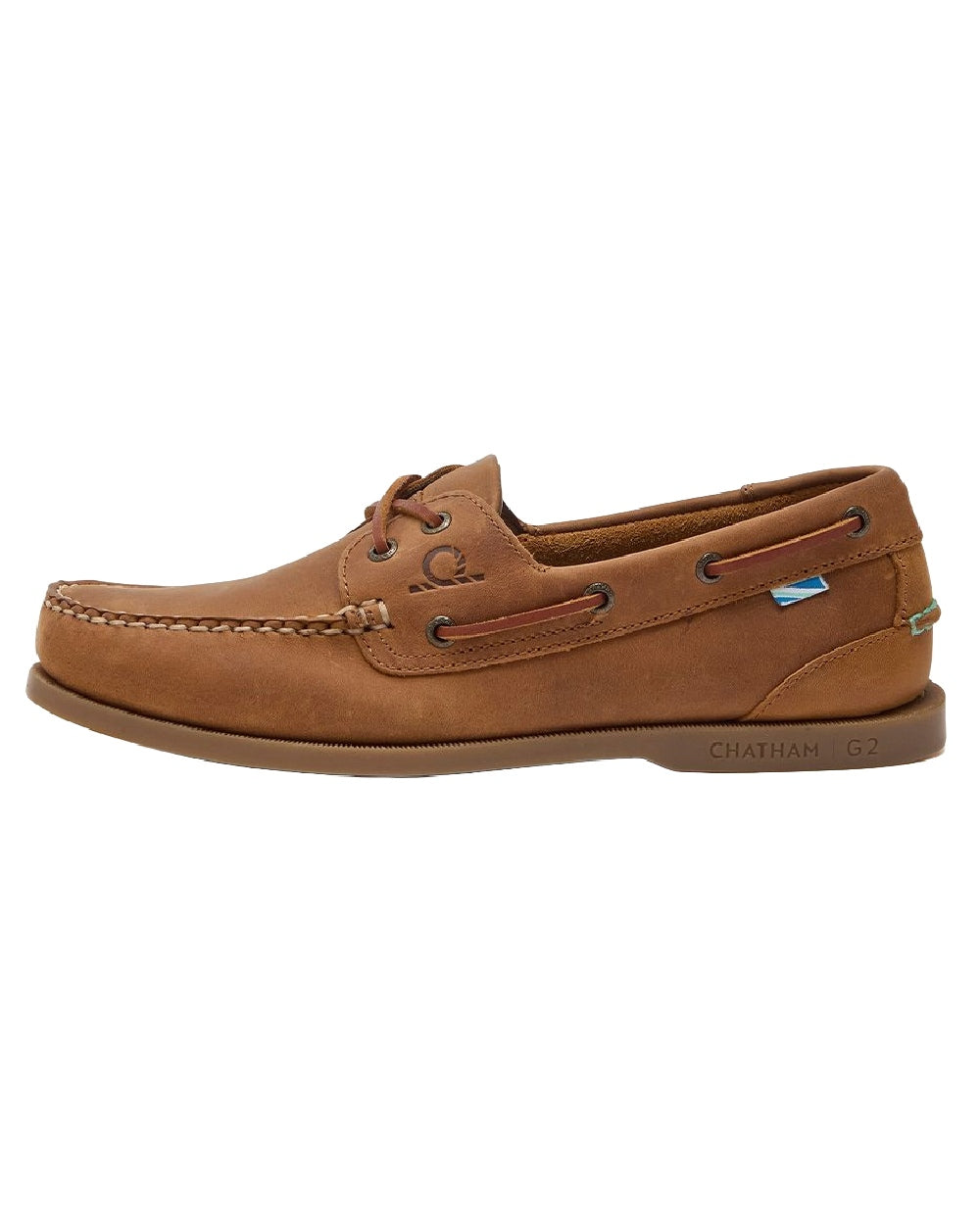 Walnut Coloured Chatham Mens The Deck II G2 Premium Leather Boat Shoes on white background 