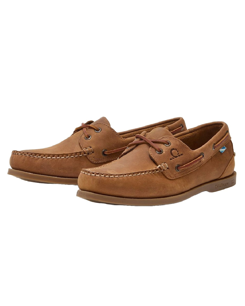 Walnut Coloured Chatham Mens The Deck II G2 Premium Leather Boat Shoes on white background 