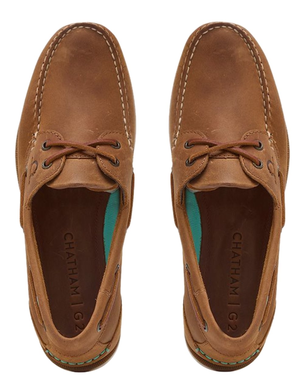 Walnut Coloured Chatham Mens The Deck II G2 Premium Leather Boat Shoes on white background 