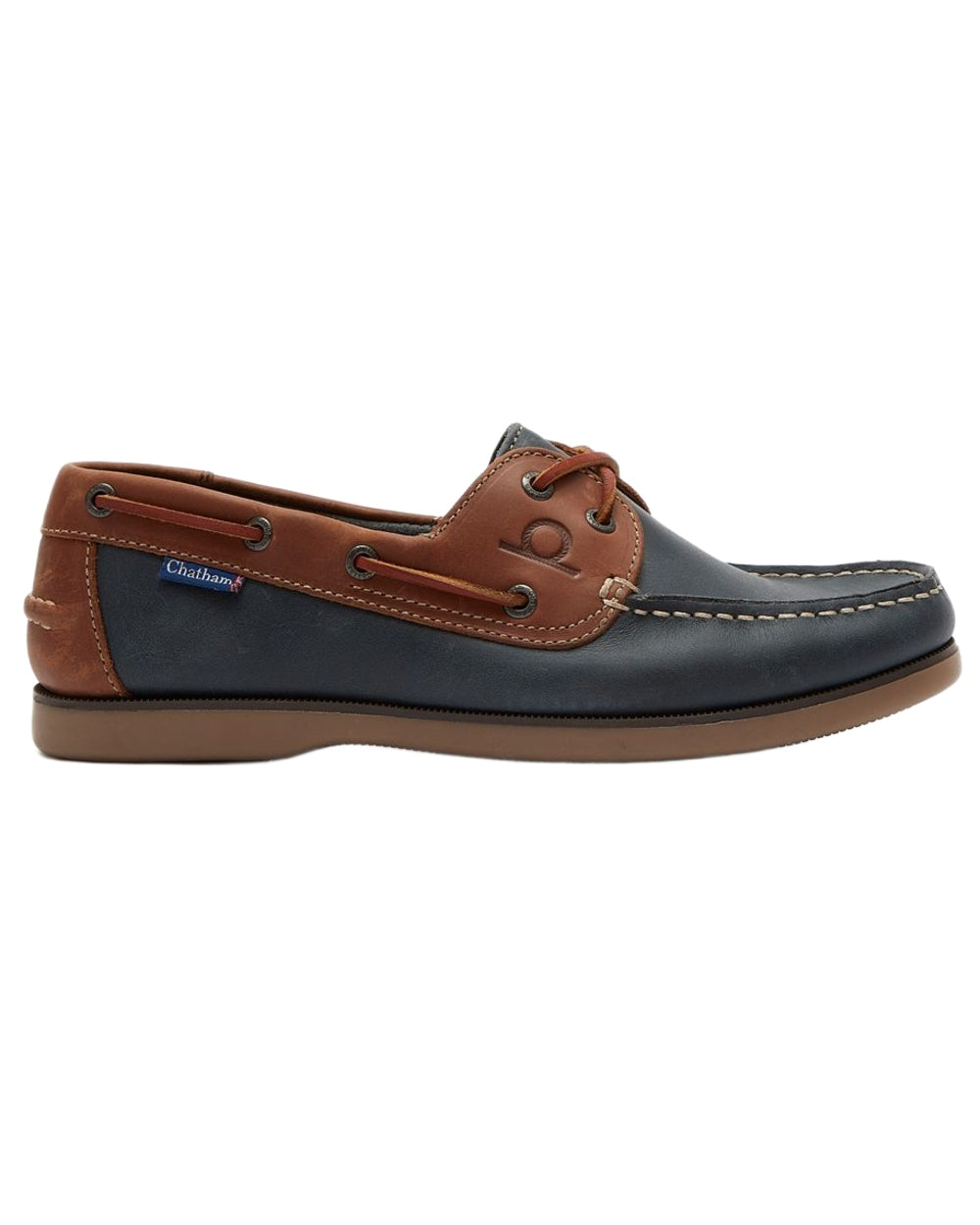 Navy Tan coloured Chatham Mens Whitstable Premium Leather Boat Shoes on white background 