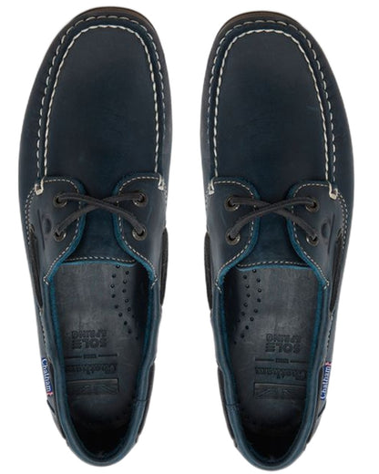 Navy coloured Chatham Mens Whitstable Premium Leather Boat Shoes on white background 