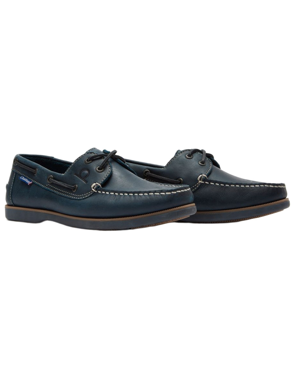Navy coloured Chatham Mens Whitstable Premium Leather Boat Shoes on white background 
