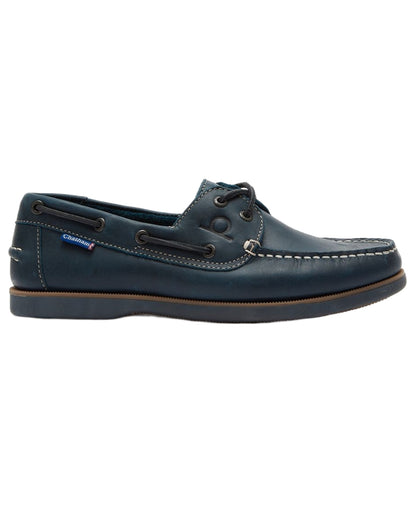 Navy coloured Chatham Mens Whitstable Premium Leather Boat Shoes on white background 