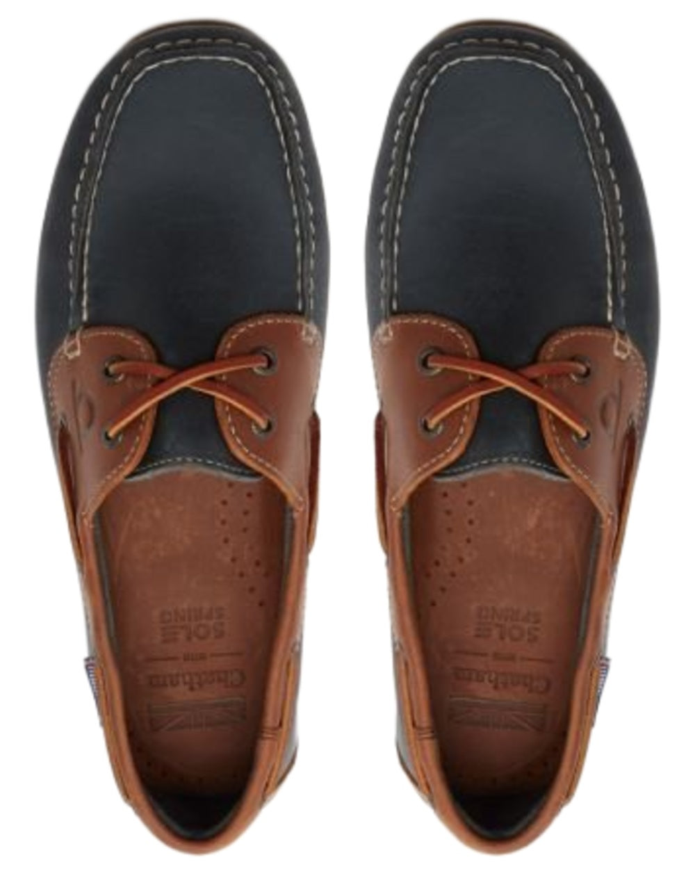 Navy Tan coloured Chatham Mens Whitstable Premium Leather Boat Shoes on white background 