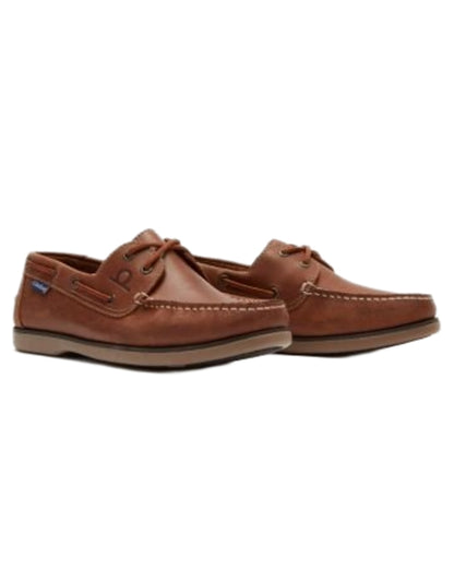 Tan coloured Chatham Mens Whitstable Premium Leather Boat Shoes on white background 