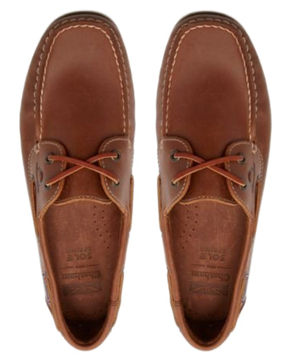 Tan coloured Chatham Mens Whitstable Premium Leather Boat Shoes on white background 