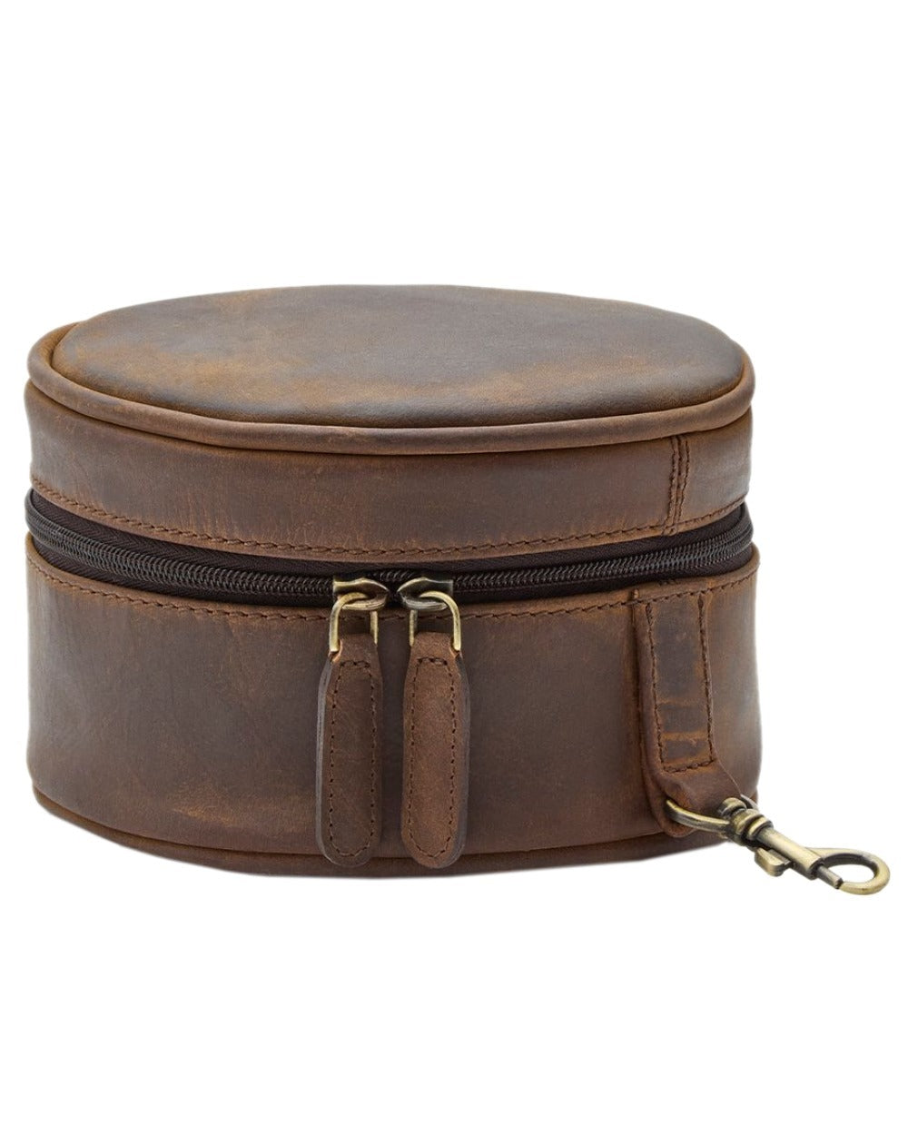 Brown Coloured Chatham Premium Antique Oiled Leather Hearing Protection Case on white background 