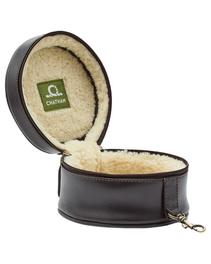 Dark Brown Coloured Chatham Premium Pull Up Leather Hearing Protection Case on white background 