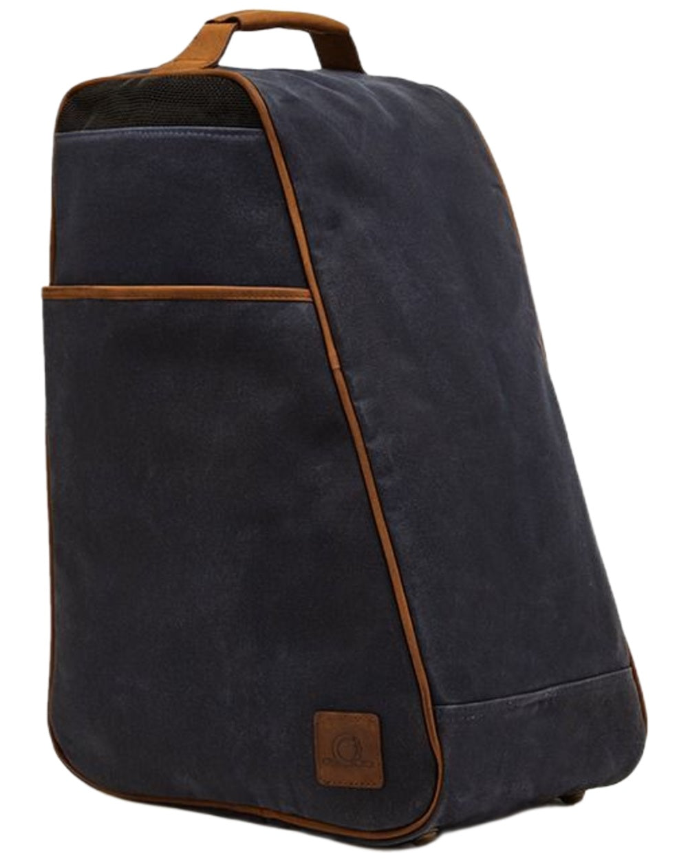 Navy Brown Coloured Chatham Waxed Canvas And Leather Bootbag on white background 