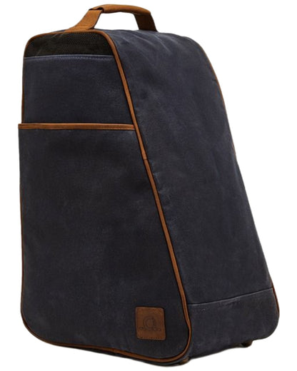 Navy Brown Coloured Chatham Waxed Canvas And Leather Bootbag on white background 