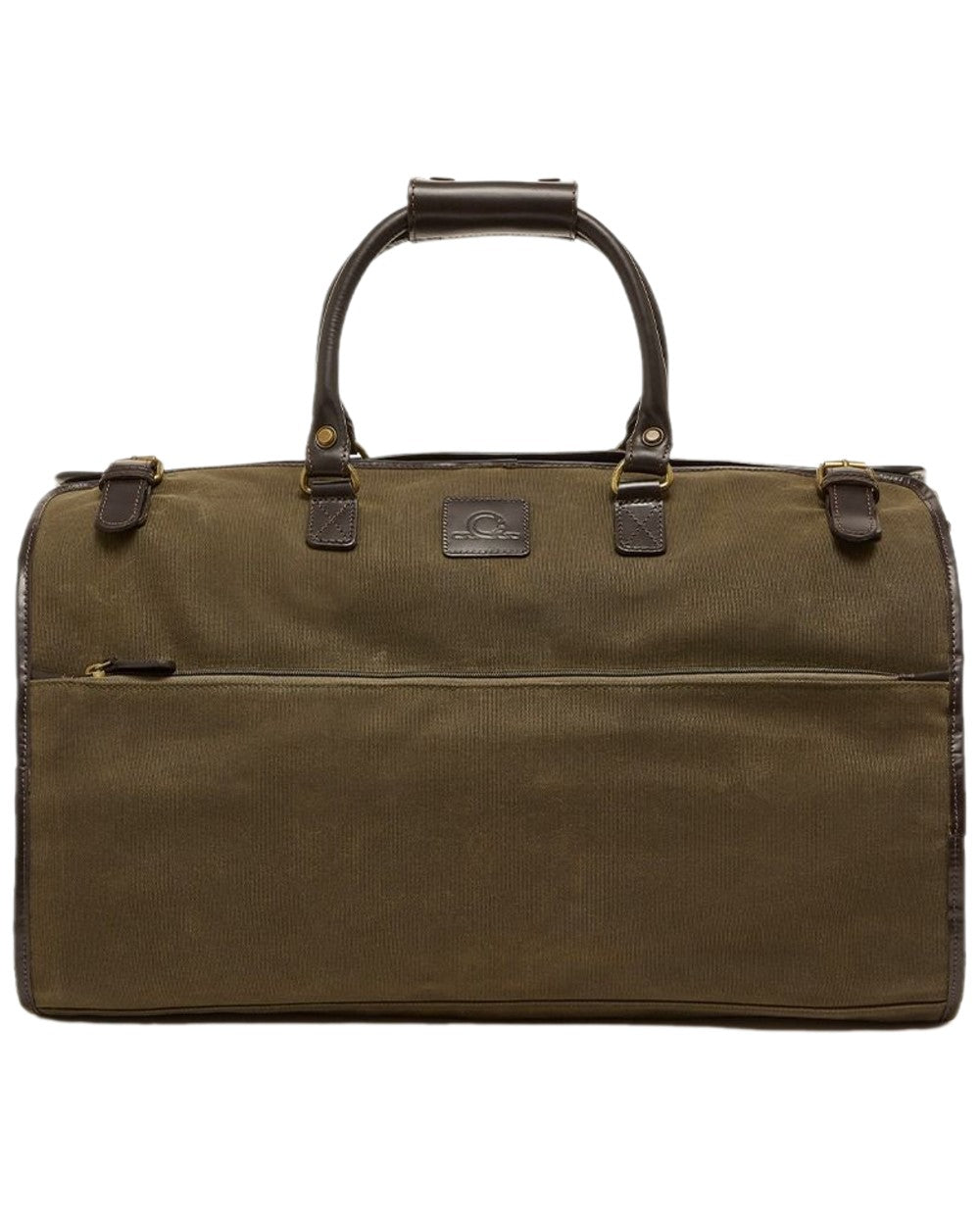 Green Dark Brown Coloured Chatham Waxed Canvas Duffel Bag &amp; Suit Carrier on white background 