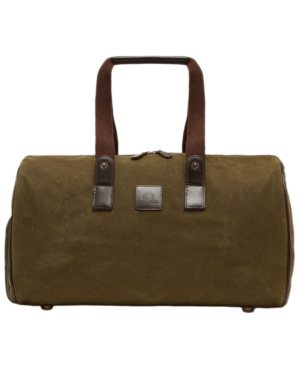 Green Dark Brown Coloured Chatham Waxed Canvas Duffel Bag &amp; Suit Carrier on white background 