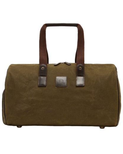 Green Dark Brown Coloured Chatham Waxed Canvas Duffel Bag &amp; Suit Carrier on white background 