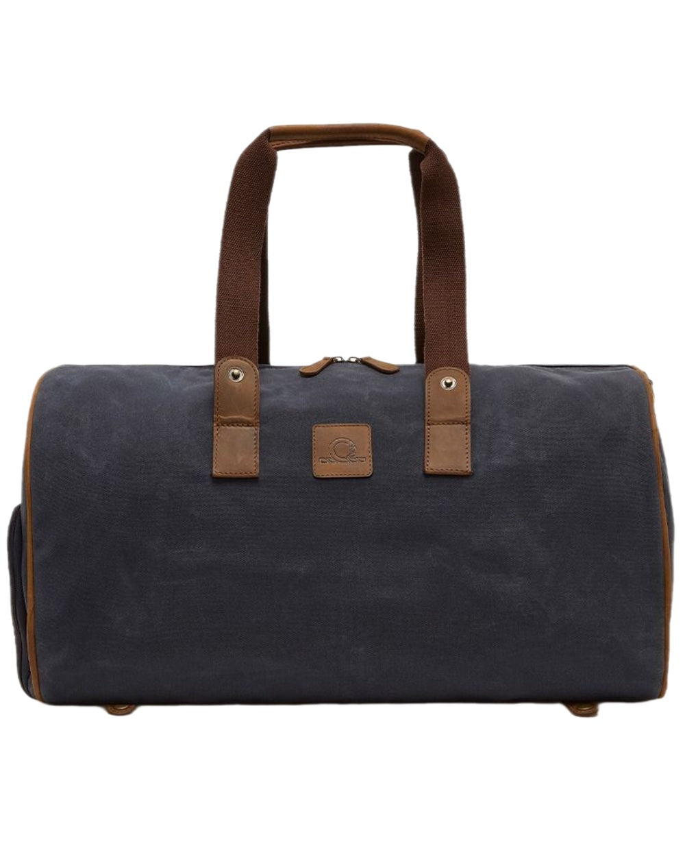 Navy Brown Coloured Chatham Waxed Canvas Duffel Bag &amp; Suit Carrier on white background 